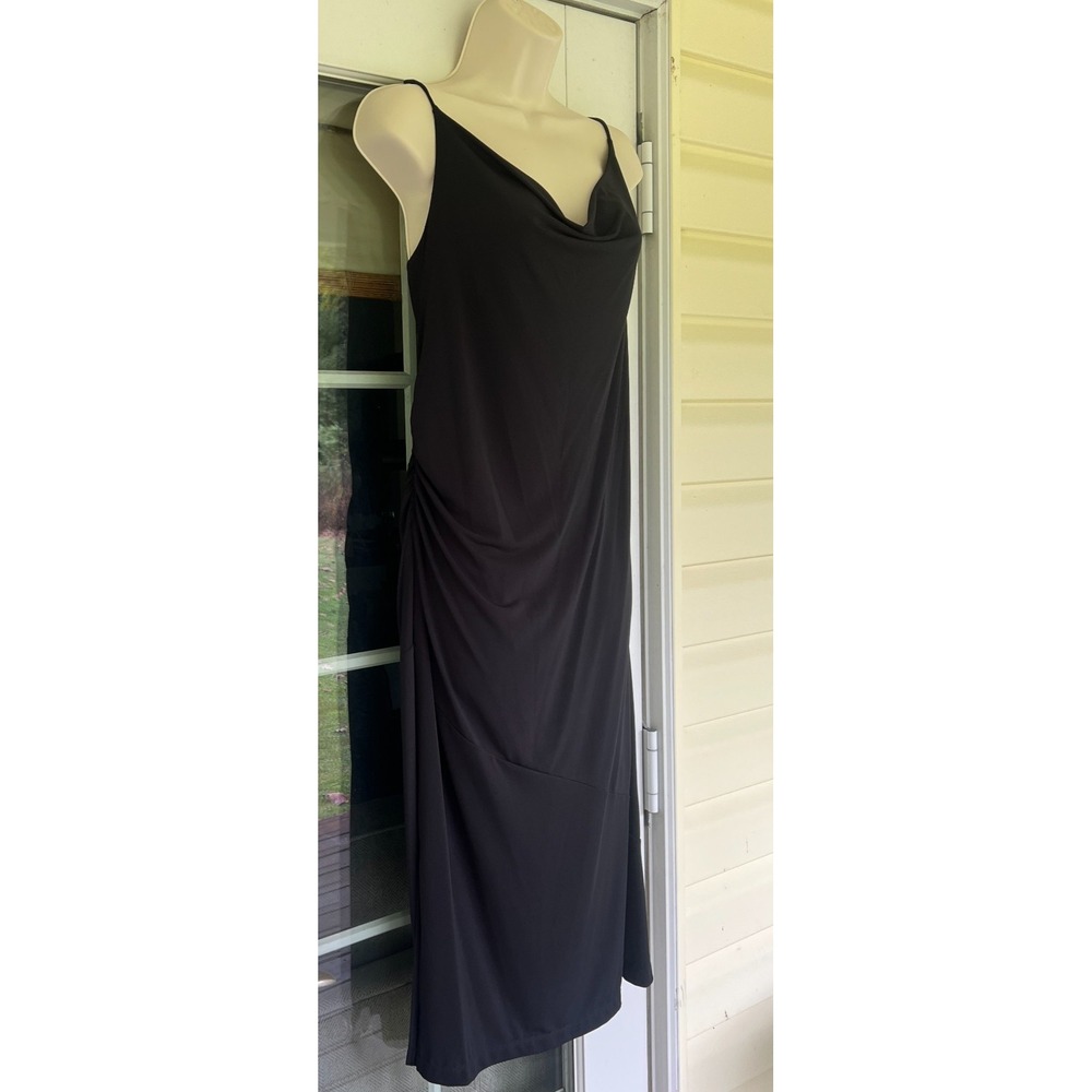 Mossimo Dress Black Ruched Midi Slip XL Whimsigoth 90s Minimalist Cowl Neck LBD